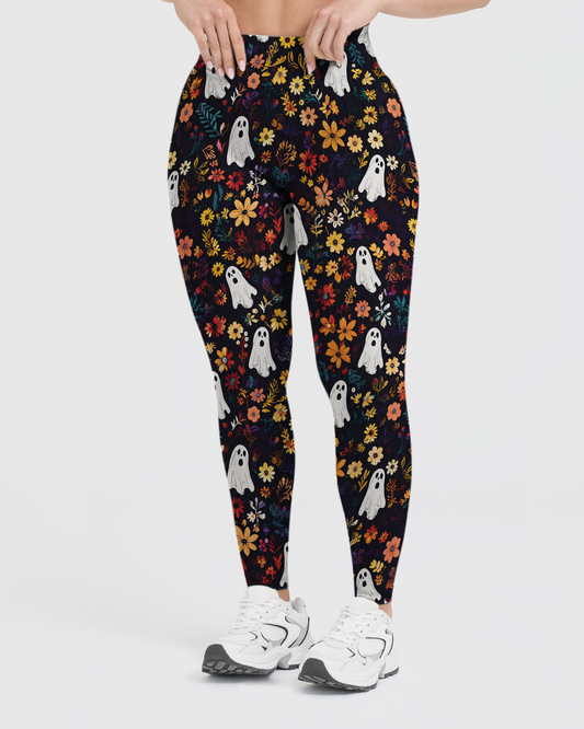 Vintage Dark Vintage Bookshelf Floral Ghost Halloween Leggings