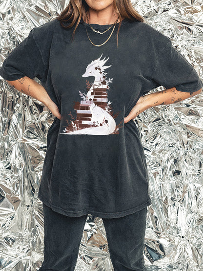 Vintage Book Dragon Fantasy Reader Washed T-Shirt