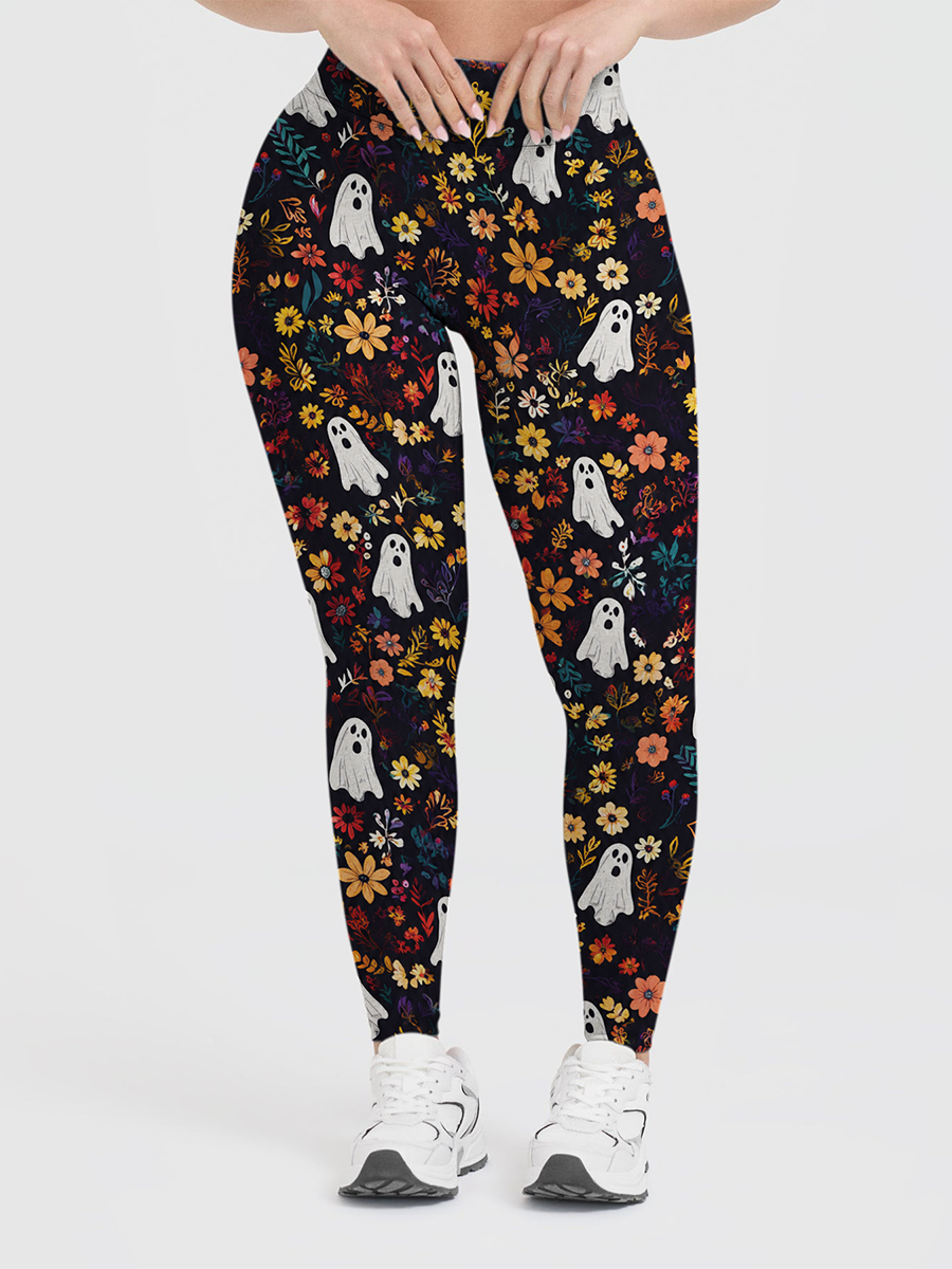 Vintage Dark Vintage Bookshelf Floral Ghost Halloween Leggings
