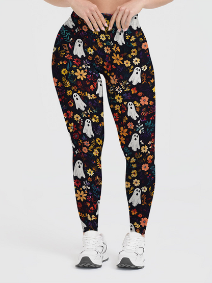 Vintage Dark Vintage Bookshelf Floral Ghost Halloween Leggings