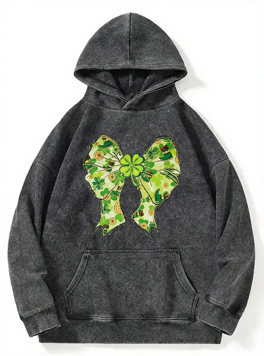 Vintage Lucky Green Bow Washed Hoodie