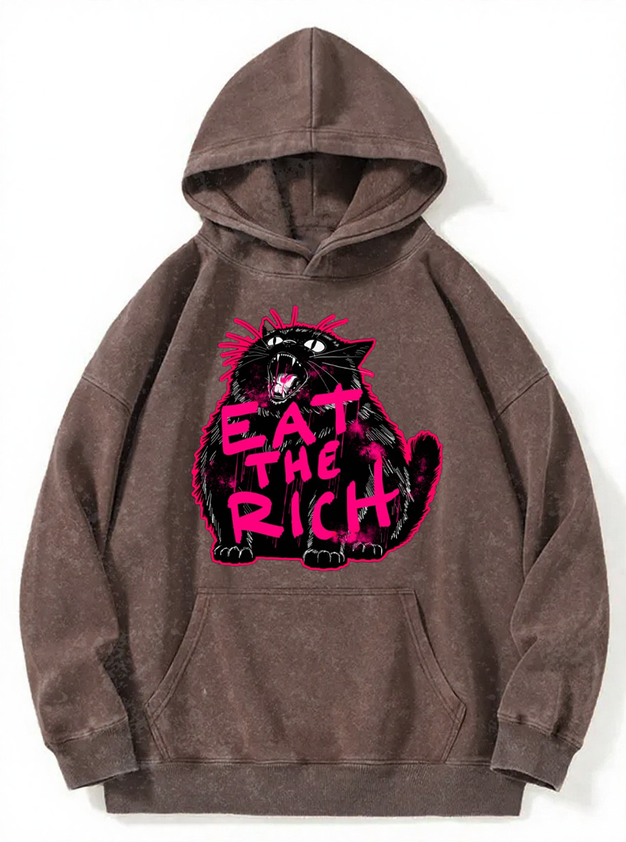 Vintage Eat The Rich Cat Washed Hoodie
