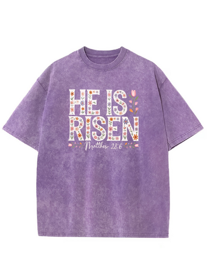 Vintage He Is Risen Christian Washed T-Shirt