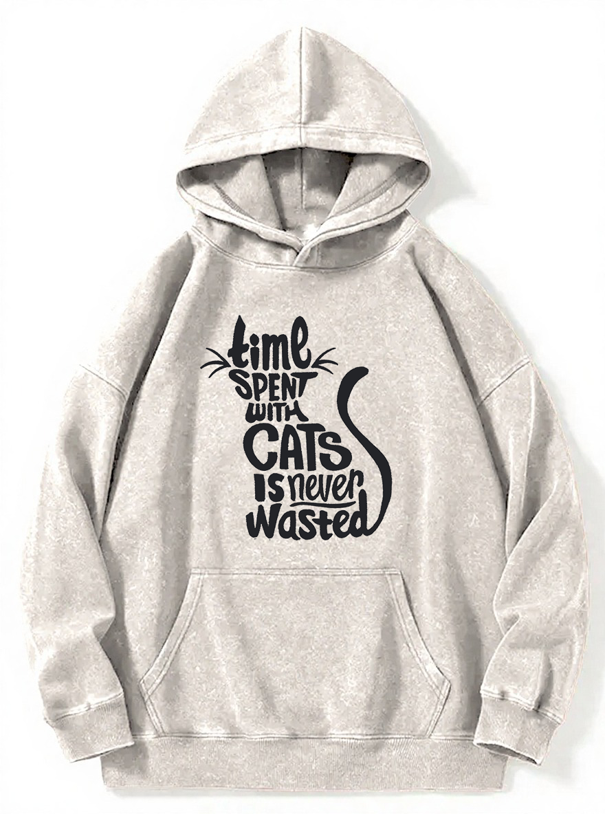 Vintage Time Spent With Cats Is Never Wasted Washed Hoodie