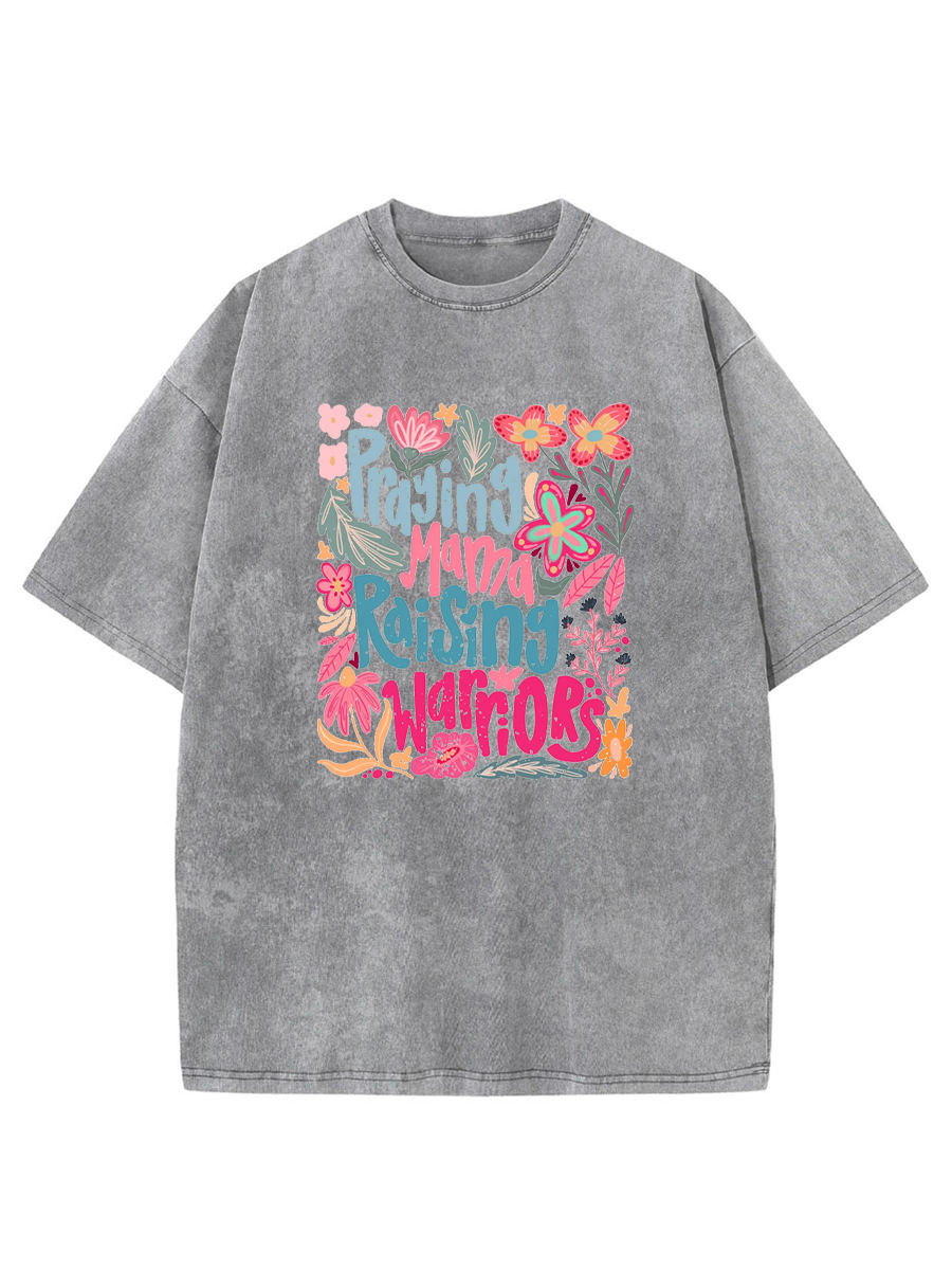Vintage Praying Mama Raising Warriors Washed T-Shirt