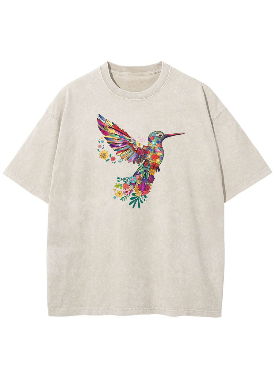 Vintage Floral Hummingbird Washed T-Shirt