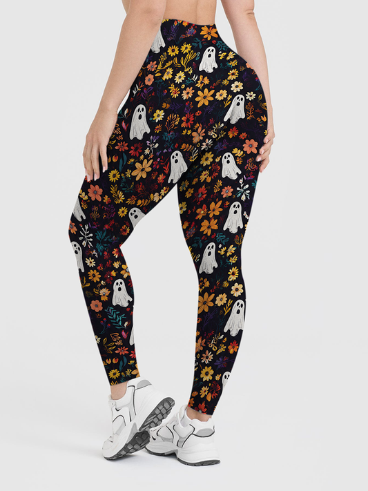 Vintage Dark Vintage Bookshelf Floral Ghost Halloween Leggings