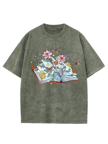 Vintage Butterfly Book Washed T-Shirt