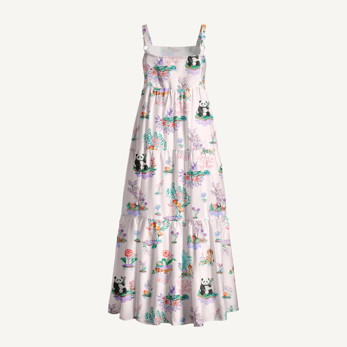 Panda Garden Print Wide Straps Maxi Dress With Pockets