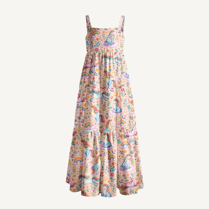 Unicorn Bloom Fantasy Print Wide Straps Maxi Dress With Pockets