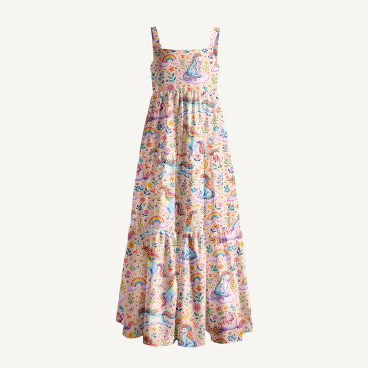 Unicorn Bloom Fantasy Print Wide Straps Maxi Dress With Pockets