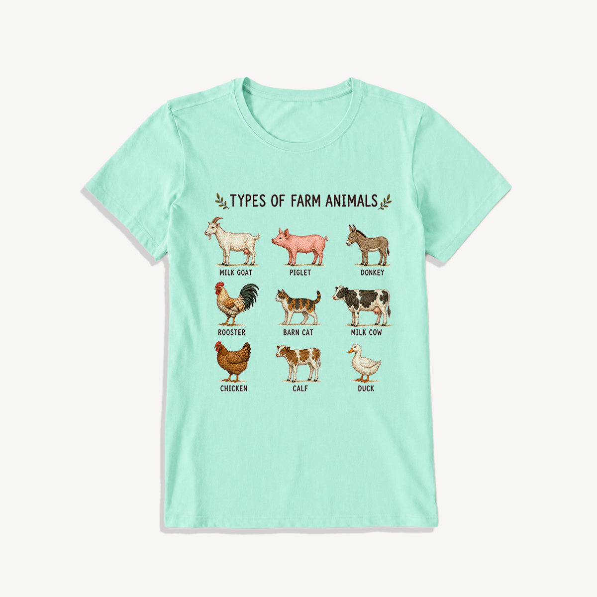 Farm Animal Guide Print Crew Neck Cotton Tee