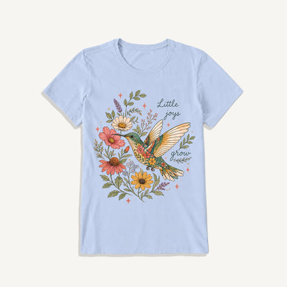 Floral Hummingbird Garden Print Crew Neck Cotton Tee