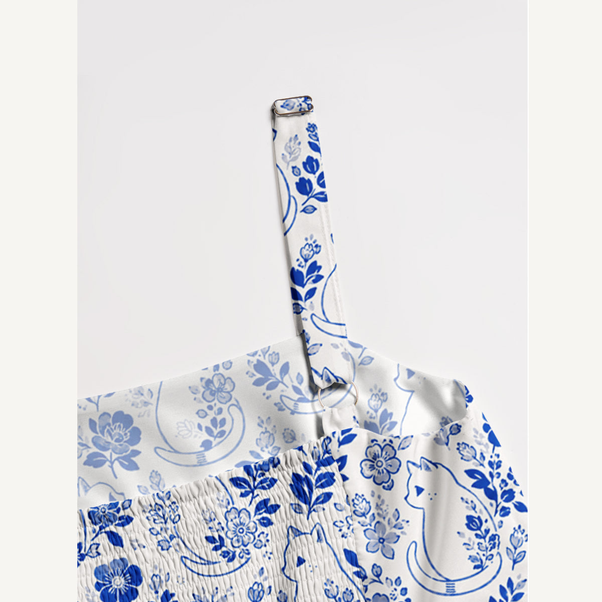 Delft Blue Moonlit Garden Cats Print Wide Straps Maxi Dress With Pockets