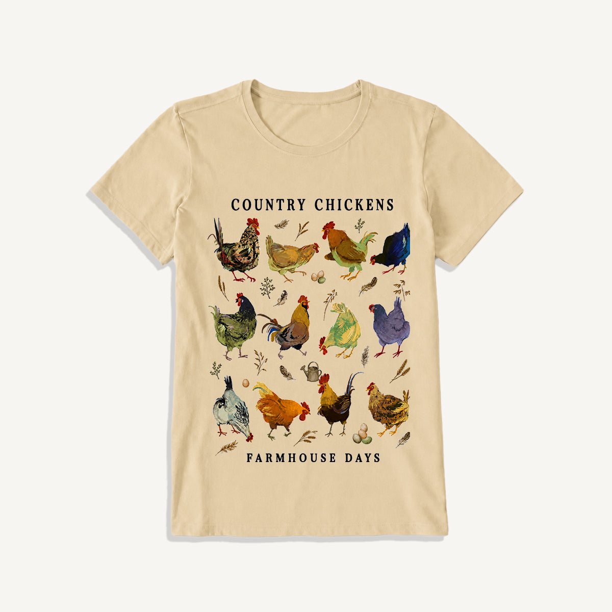 Country Chicken Farmhouse Collection Print Crew Neck Cotton Tee