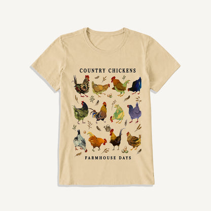 Country Chicken Farmhouse Collection Print Crew Neck Cotton Tee