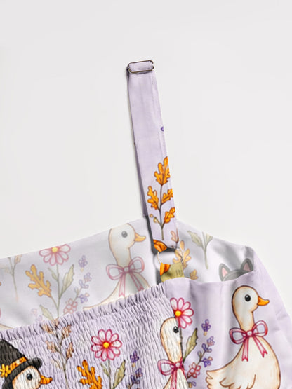 Witchy Goose Garden Print Wide Straps Maxi Dress With Pockets