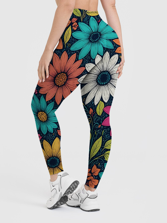 Vintage Boho Folk Art Daisy Leggings