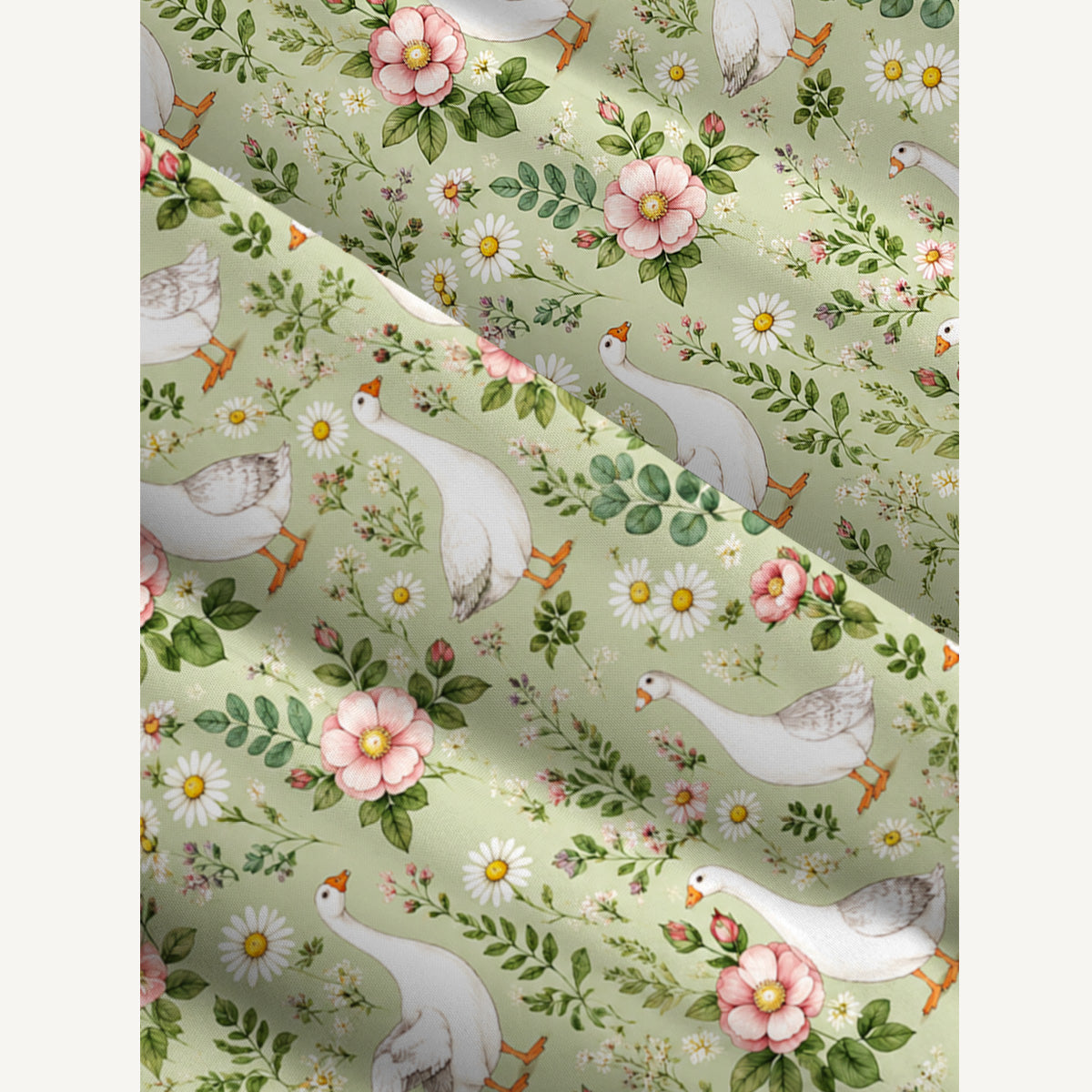 Pastoral Goose Garden Print Wide Straps Maxi Dress With Pockets