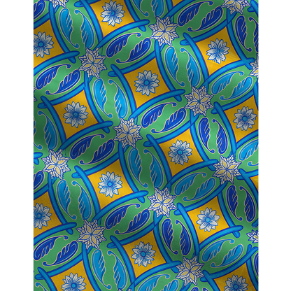 V-Neck Azure Tile Boho Jumpsuit with Pockets for Women