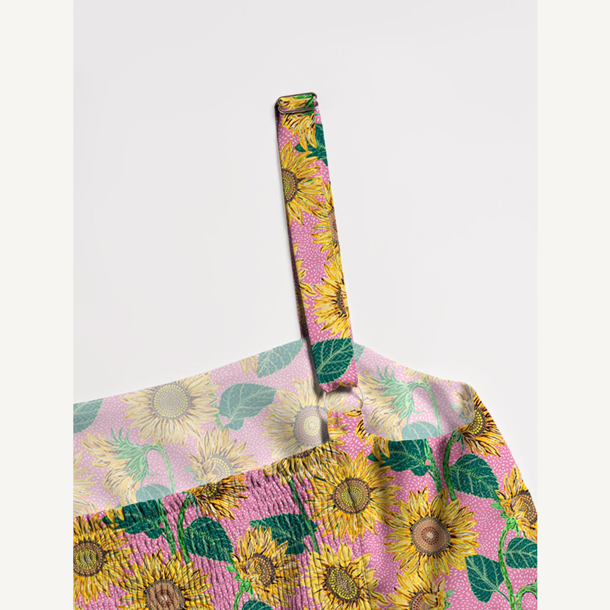 Vibrant Sunflower Floral Print Wide Straps Maxi Dress With Pockets