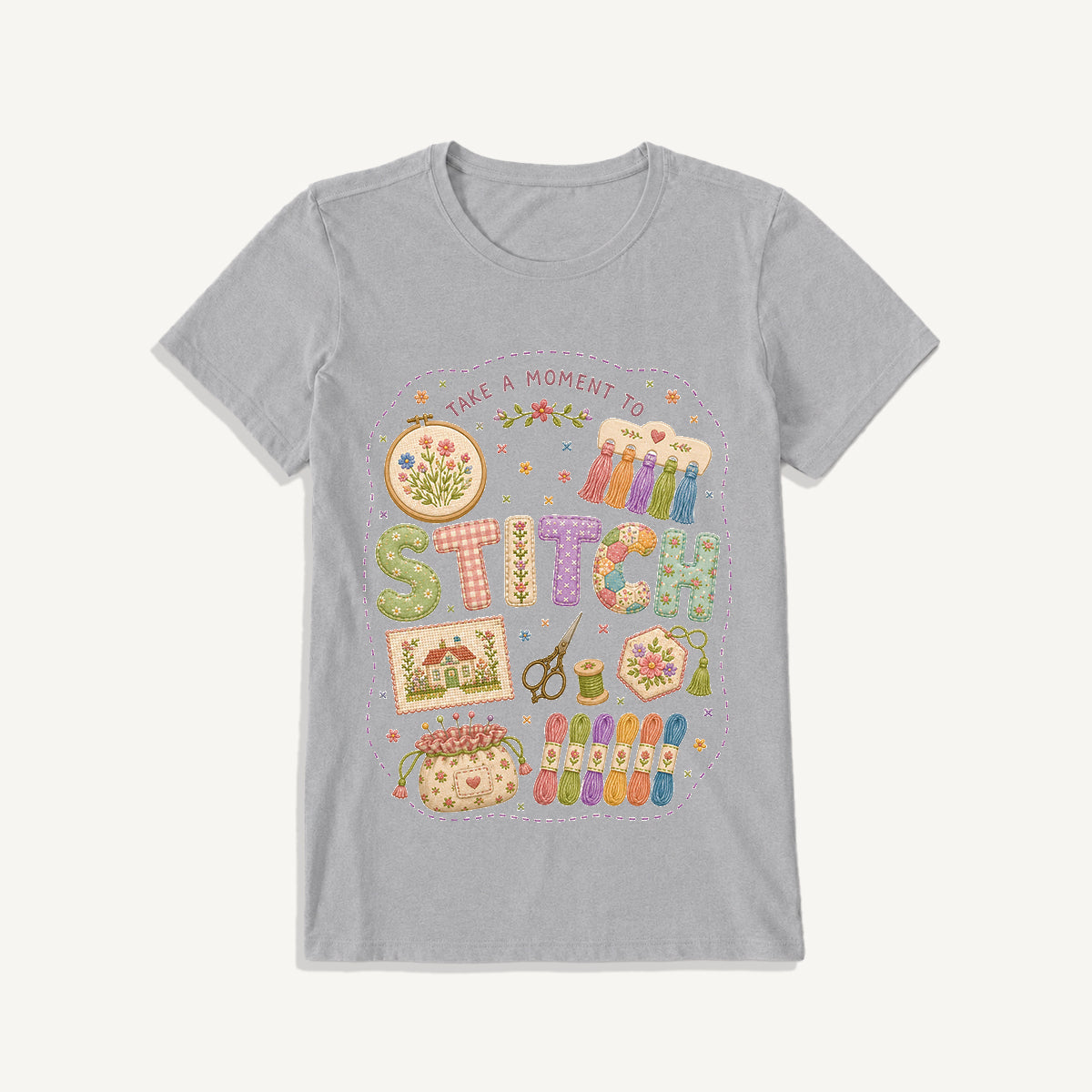 Stitching Elements Print Crew Neck Cotton Tee