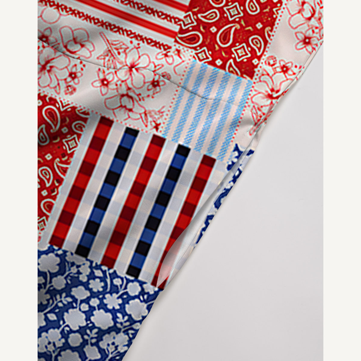 Patriotic Patchwork Quilt Print Jumpsuit with Pockets for Women