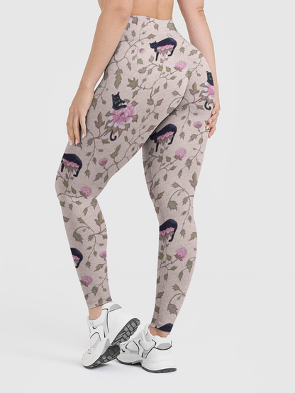 Vintage Black Cat Bloom Leggings