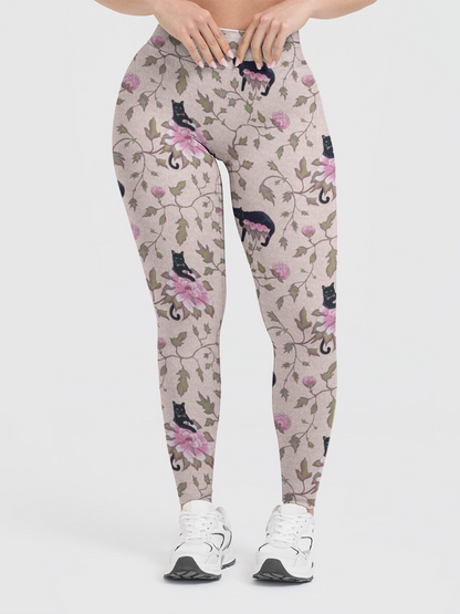 Vintage Black Cat Bloom Leggings
