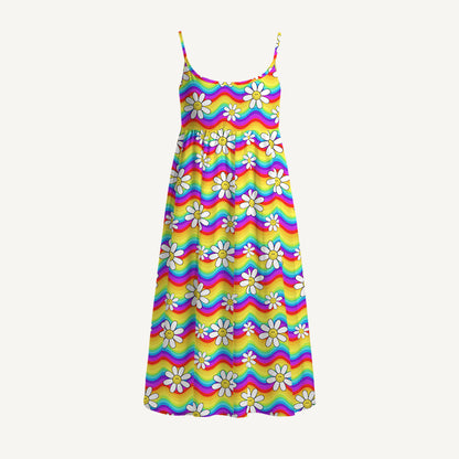 Rainbow Floral Print Spaghetti Strap Mini Dress