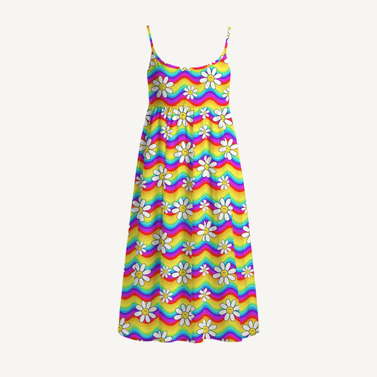 Rainbow Floral Print Spaghetti Strap Mini Dress