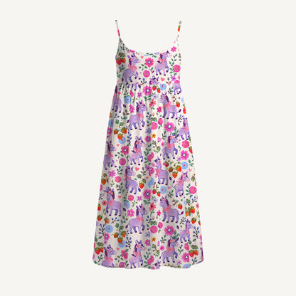 Strawberry Blossom Donkeys Print Spaghetti Strap Mini Dress