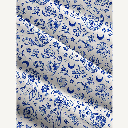 Delft Blue Bloom Cat Dream Print Wide Straps Maxi Dress With Pockets