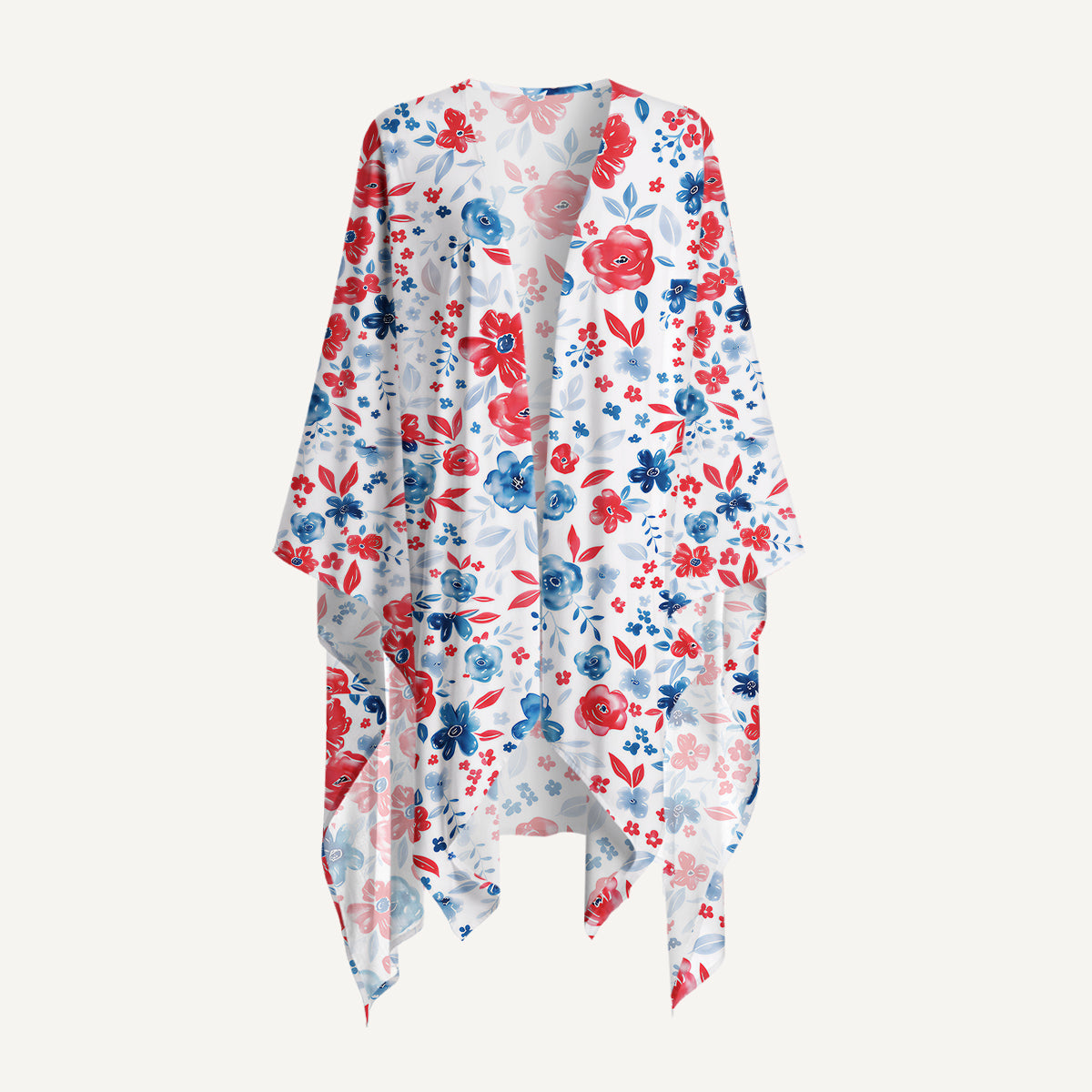Patriotic Floral American Flag Print Kimono Wrap