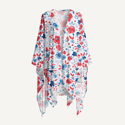 Patriotic Floral American Flag Print Kimono Wrap