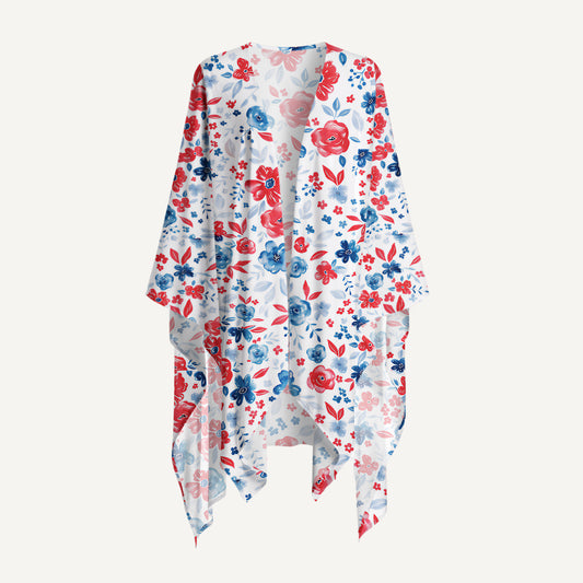 Patriotic Floral American Flag Print Kimono Wrap
