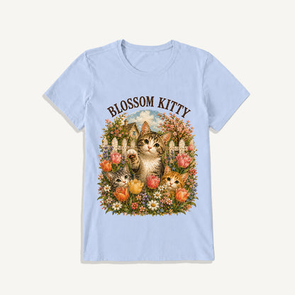 Blossom Kitty Cottage Print Crew Neck Cotton Tee