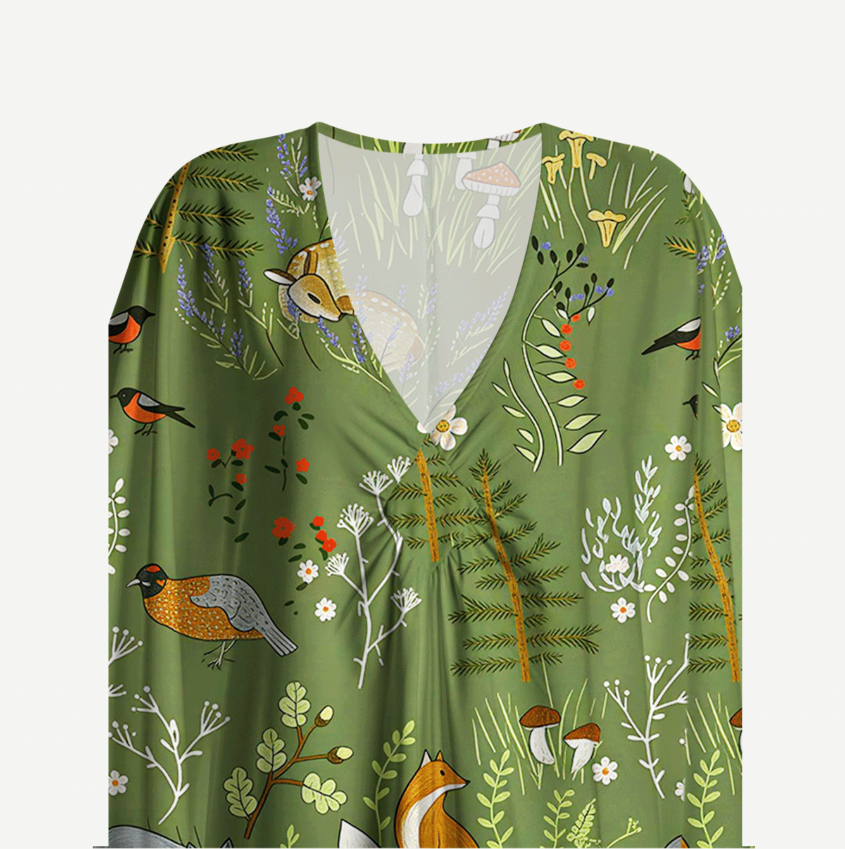 Whimsical Woodland Animals Kimono Sleeve Kaftan Dress