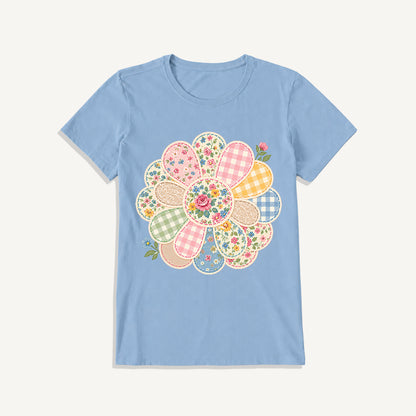 Cottage Patchwork Bloom Print Crew Neck Cotton Tee