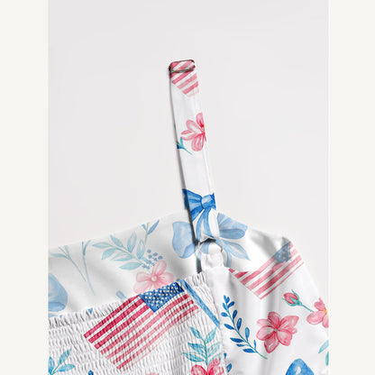 Pastel USA Flag Print Wide Straps Maxi Dress With Pockets