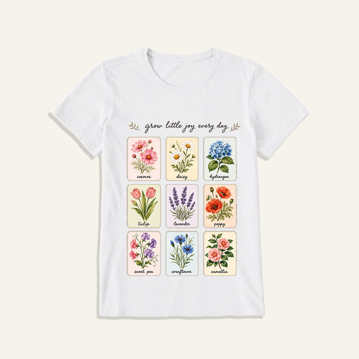 Little Joy Botanical Cards Print Crew Neck Cotton Tee