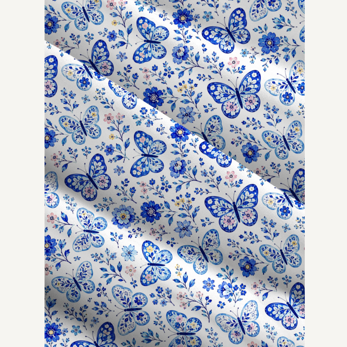 Delft Blue Butterfly Floral Print Wide Straps Maxi Dress With Pockets