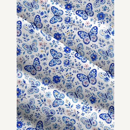 Delft Blue Butterfly Floral Print Wide Straps Maxi Dress With Pockets