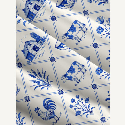 Country Delft Blue Patchwork Print Wide Straps Maxi Dress With Pockets