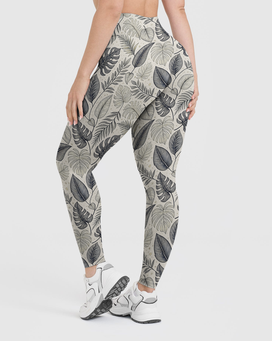 Vintage Plain Leaves Leggings