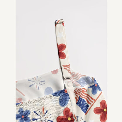 Patriotic Blossom Flag Print Wide Straps Maxi Dress With Pockets