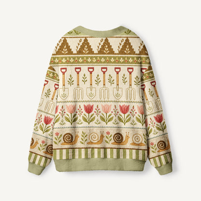Garden Tales Snail & Tulip Print Ugly Cardigan Sweaters