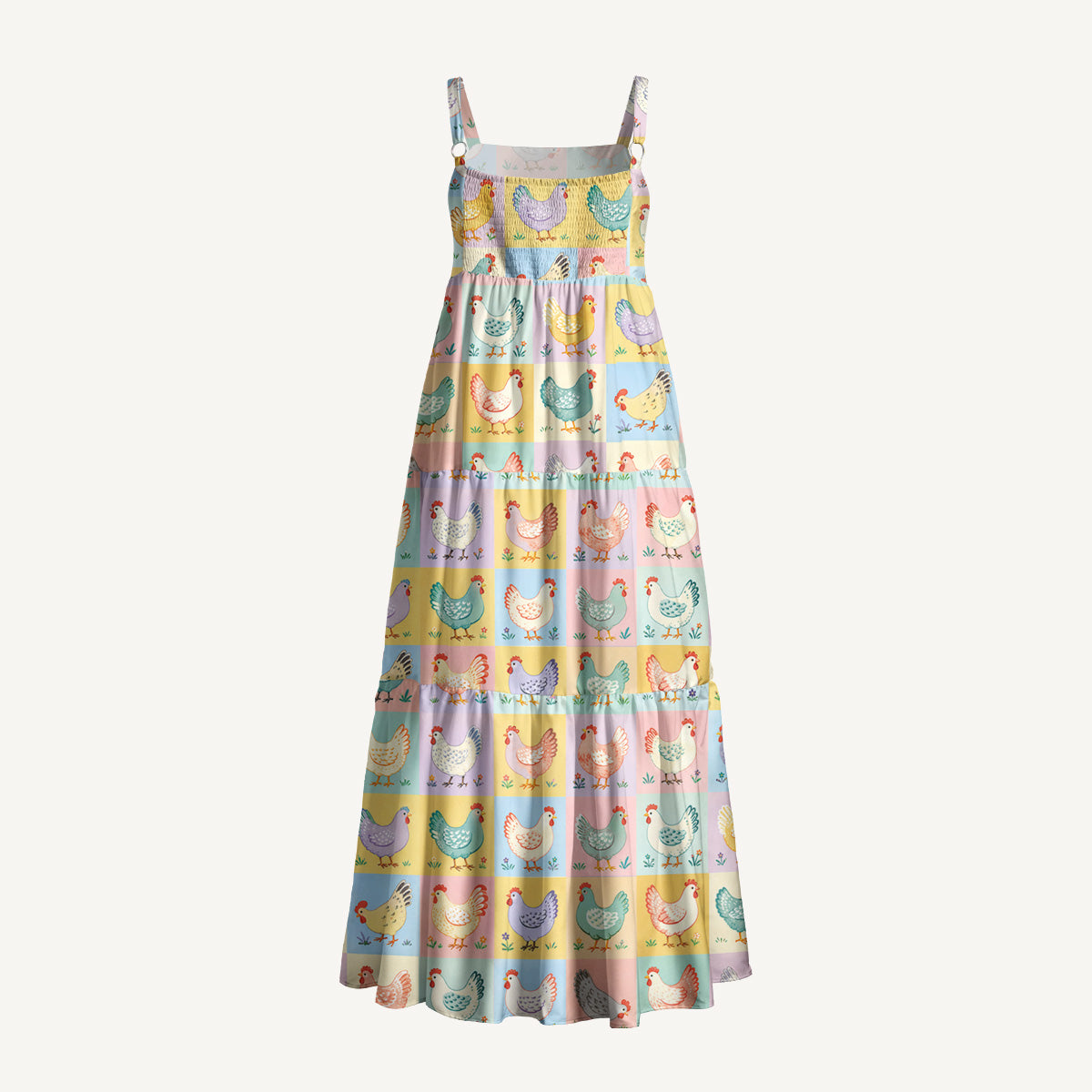 Pop Chicken Print Wide Straps Maxi Dress With Pockets