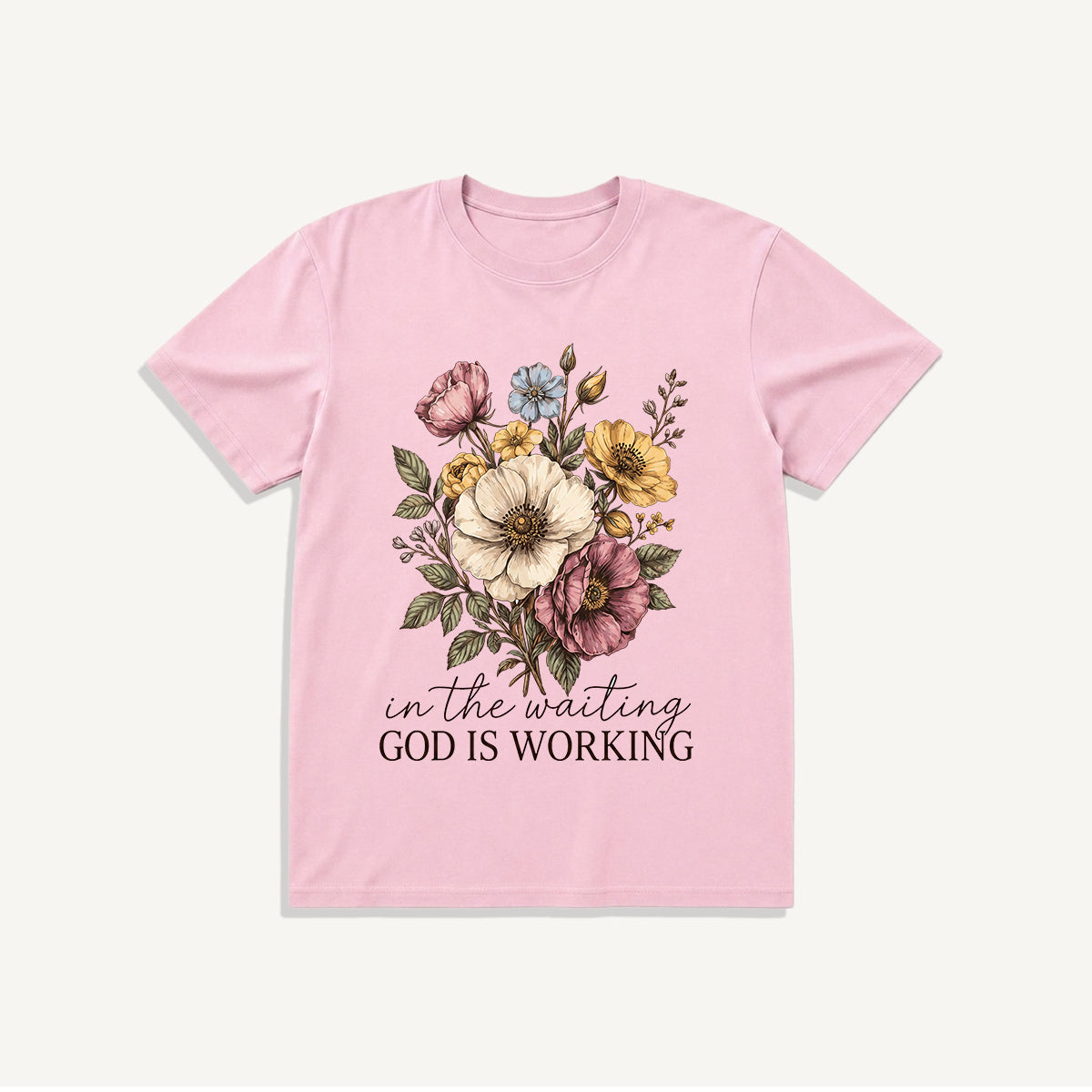 Vintage Wildflowers Bouquet Print Crew Neck Cotton Tee