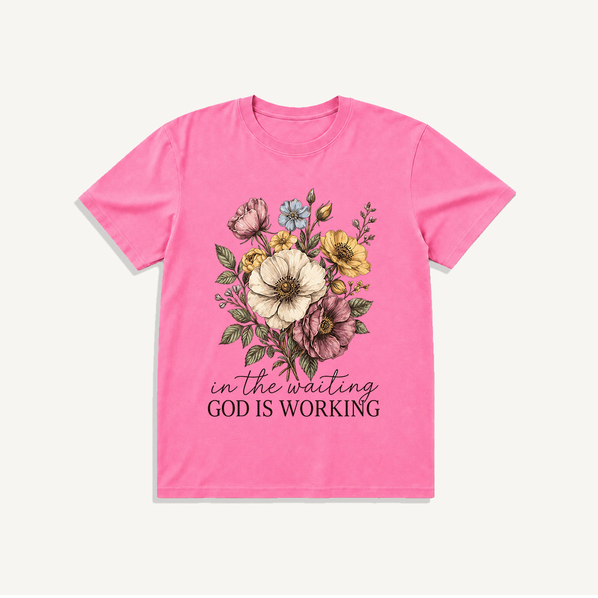 Vintage Wildflowers Bouquet Print Crew Neck Cotton Tee